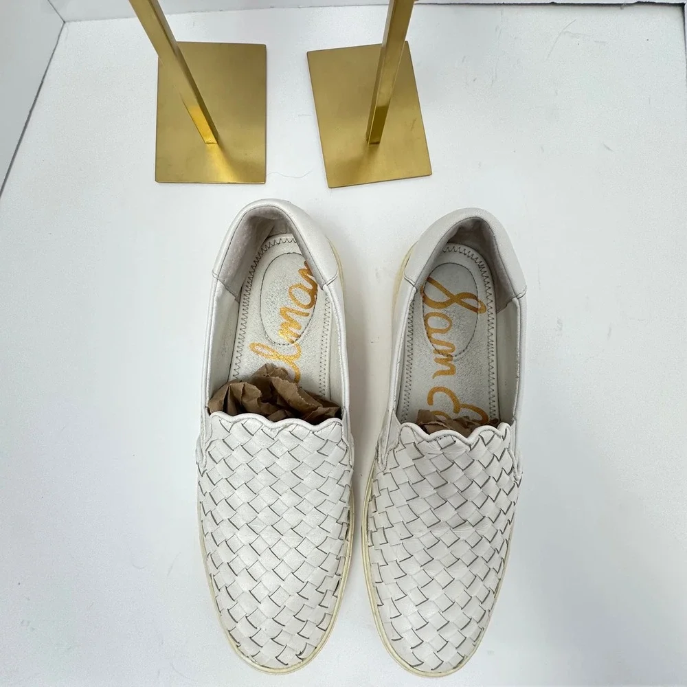 Sam Edelman Woven‎ Leather Slip On Sneakers White Low Top Flats Shoes